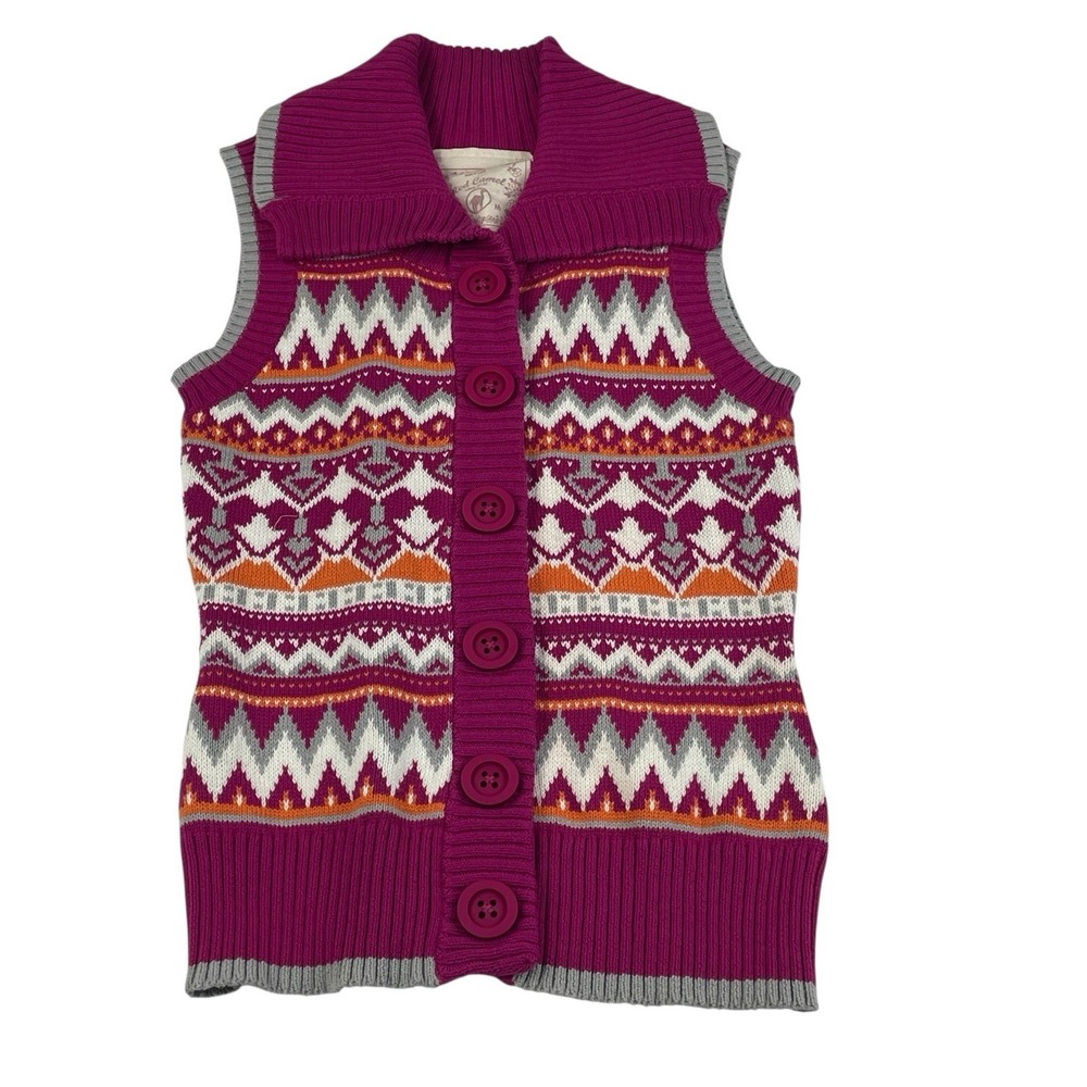 Red Camel Fair Isle Sweater vest‎ Women's M Button Front Knit Nordic Winter